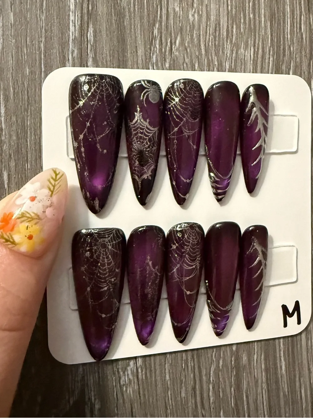 Purple Spiderweb Press-On Nails - Elegant Stiletto Set - Picture 2 of 2